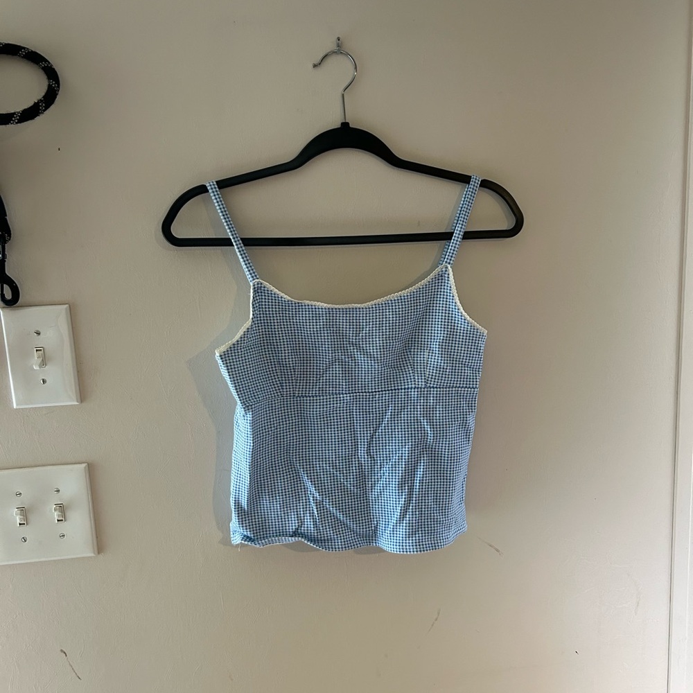 Blue and white checkered tank top